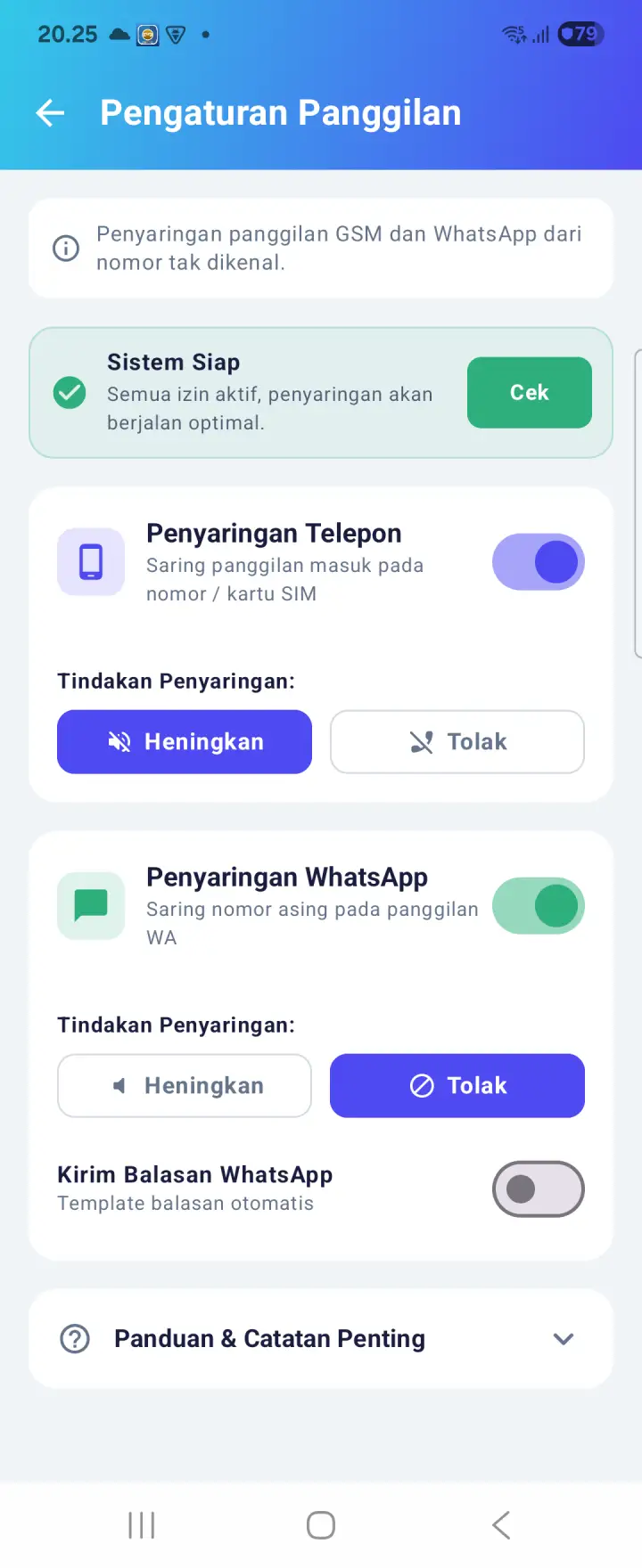 Penyaringan WhatsApp Aktif
