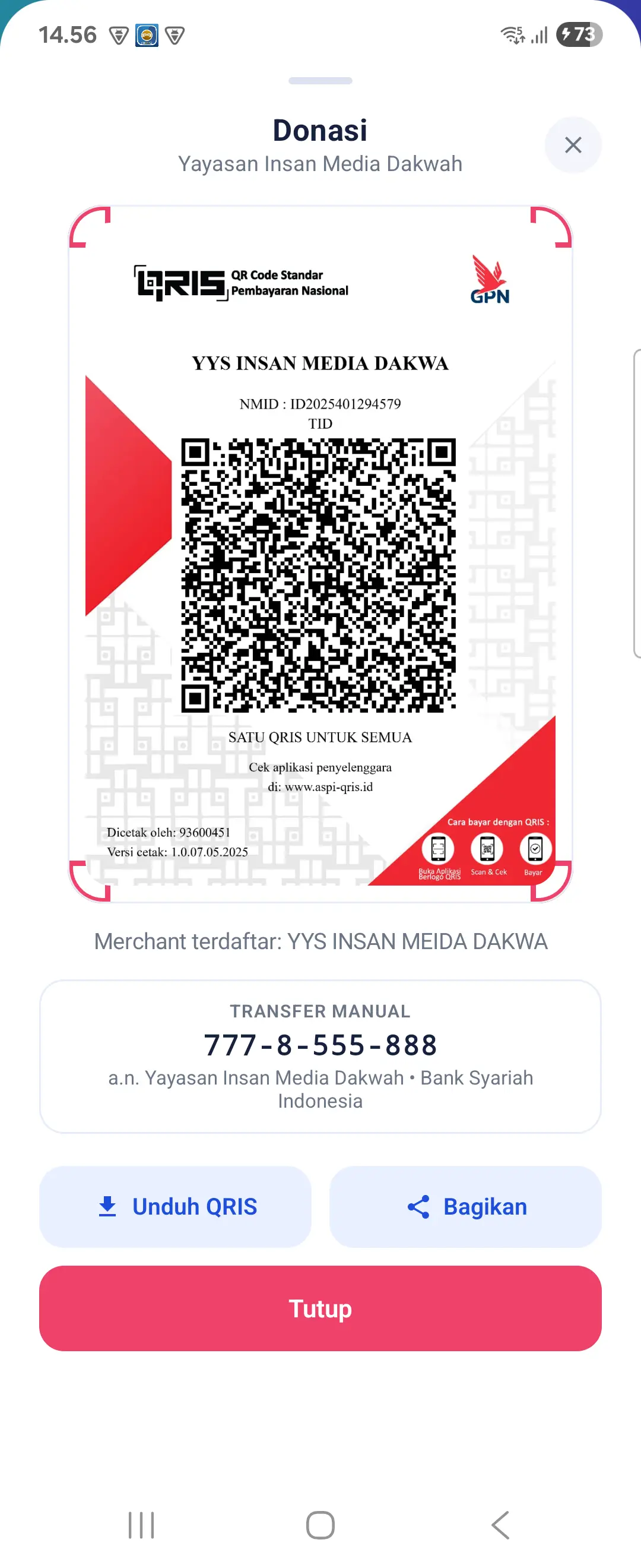 Menu Donasi SmartCall